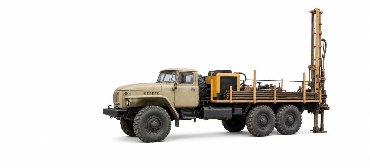 Буровая установка на базе Урал 6×6 с мачтой в задней части